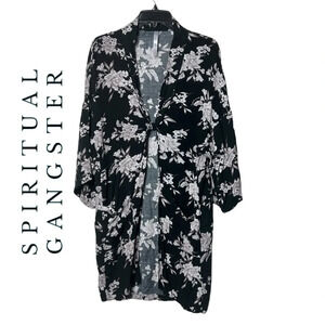 1658. SPIRITUAL GANGSTER‎ SWIMSUIT COVERUP FLORAL PATTERN POCKETS ONE SIZE BLACK